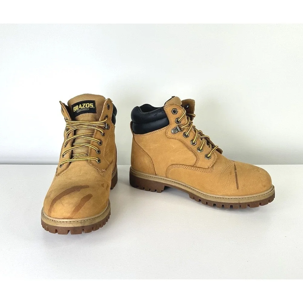 Brazos Work Force Steel‎ Toe Nubuck Leather Lace Up Waterproof Boots Men's 8.5D